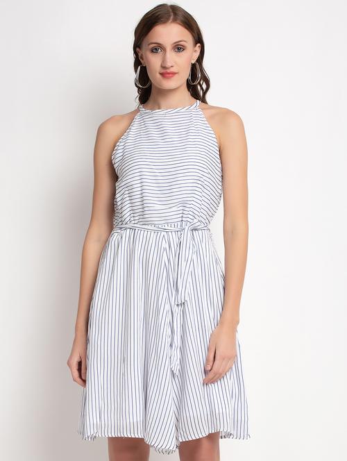 tie front striped fit & flare dress - 17692492 - Standard Image - 1