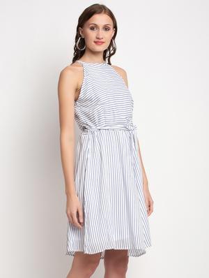 tie front striped fit & flare dress - 17692492 - Standard Image - 2