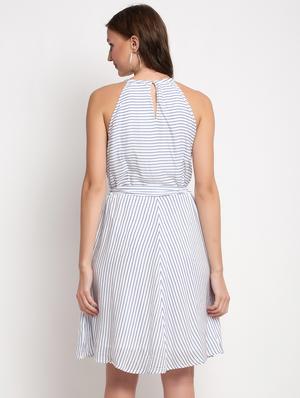 tie front striped fit & flare dress - 17692492 - Standard Image - 3