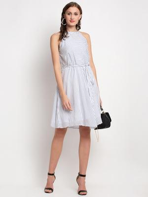 tie front striped fit & flare dress - 17692492 - Standard Image - 4
