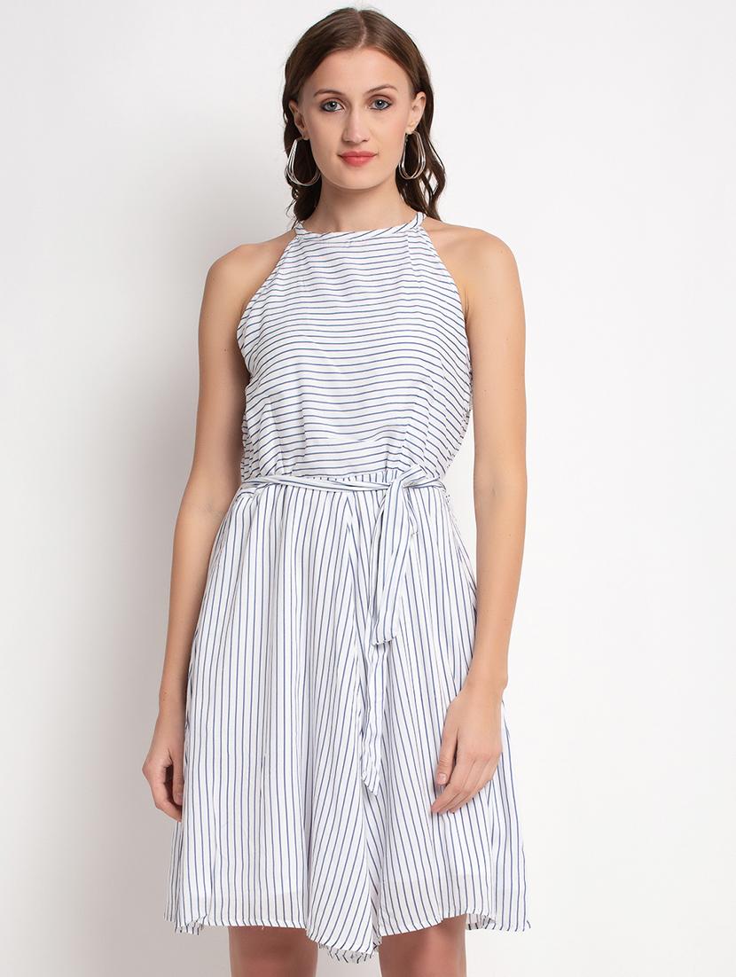 tie front striped fit & flare dress - 17692492 - Zoom Image - 1