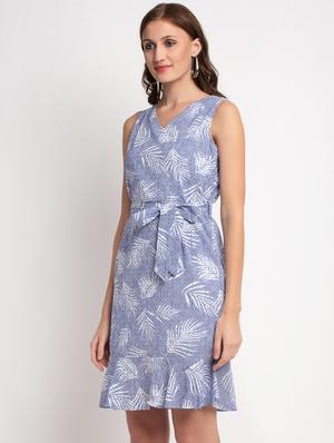 tie front printed a-line dress - 17692495 - Standard Image - 2