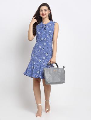 tie up neck floral a-line dress - 17692498 - Standard Image - 4