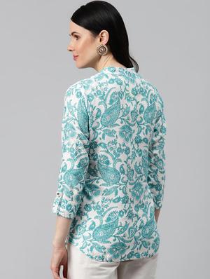 mandarin neck printed top - 17692519 - Standard Image - 3