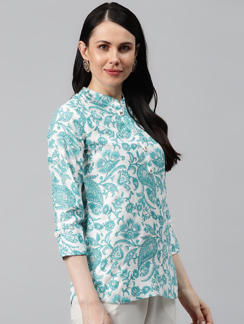 mandarin neck printed top - 17692519 - Zoom Image - 2