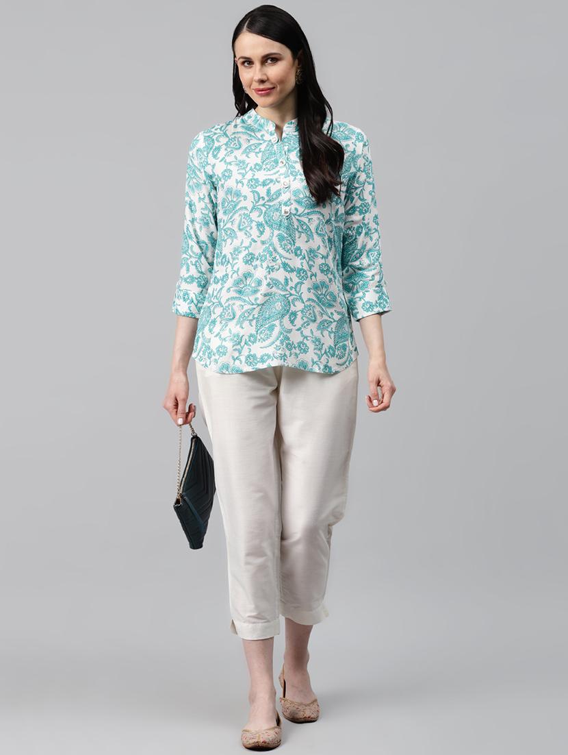mandarin neck printed top - 17692519 - Zoom Image - 4