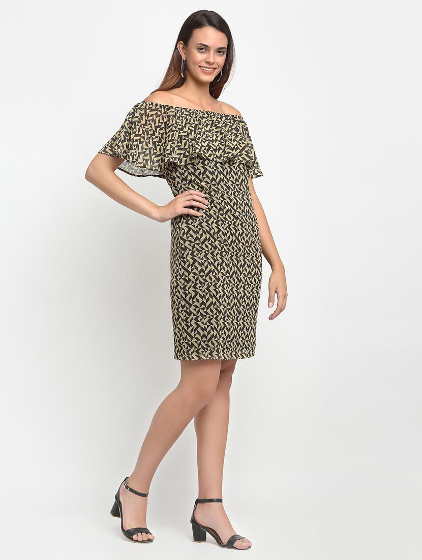 off shoulder geometric sheath dress - 17692778 - Zoom Image - 2