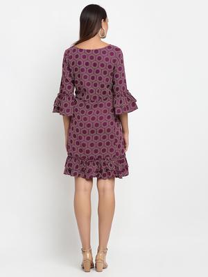 bell sleeved geometric sheath dress - 17692783 - Standard Image - 3