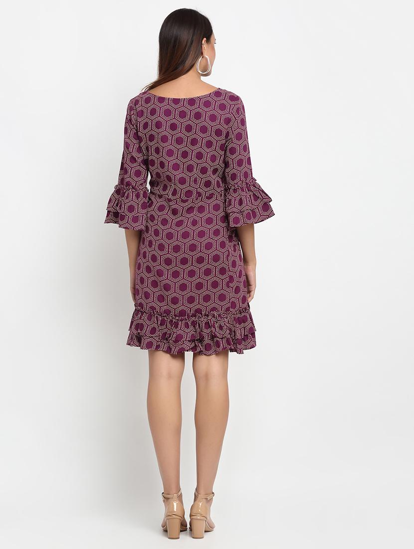 bell sleeved geometric sheath dress - 17692783 - Zoom Image - 3