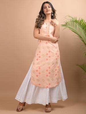 peach cotton kurta sharara set - 17692788 - Standard Image - 2