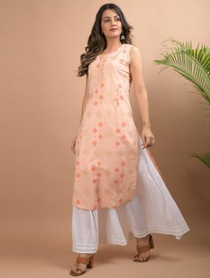 peach cotton kurta sharara set - 17692788 - Standard Image - 3