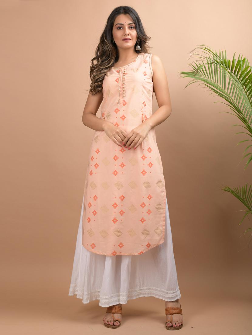 peach cotton kurta sharara set - 17692788 - Zoom Image - 1