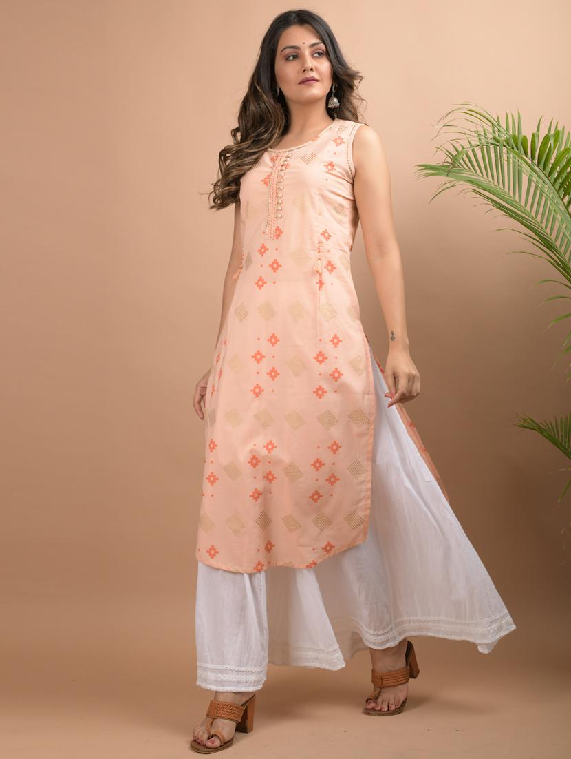 peach cotton kurta sharara set - 17692788 - Zoom Image - 3