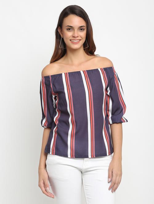 off shoulder striped top - 17692790 - Standard Image - 1