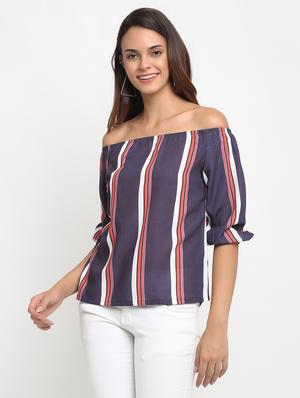 off shoulder striped top - 17692790 - Standard Image - 2