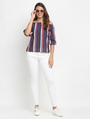 off shoulder striped top - 17692790 - Standard Image - 4