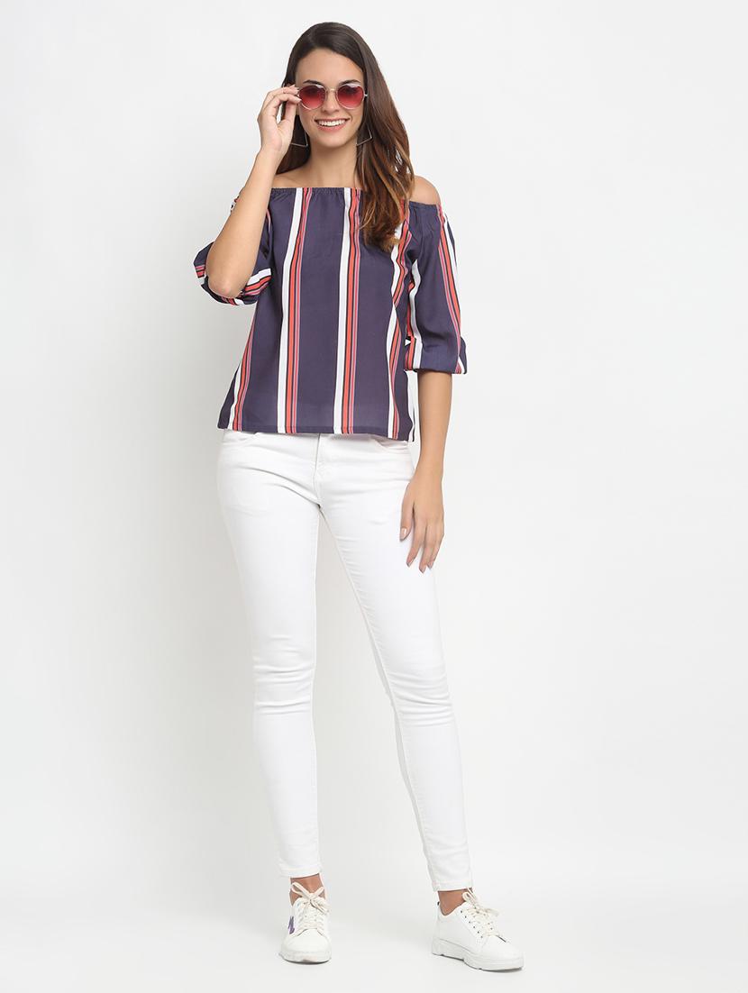 off shoulder striped top - 17692790 - Zoom Image - 4