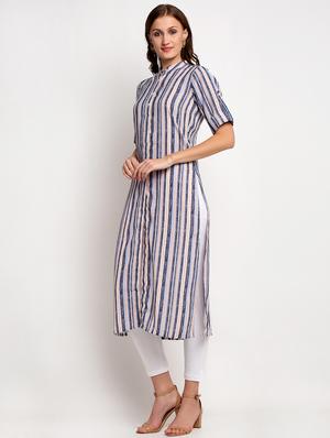 multi colored linen straight kurta - 17692839 - Standard Image - 2