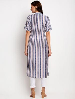 multi colored linen straight kurta - 17692839 - Standard Image - 3