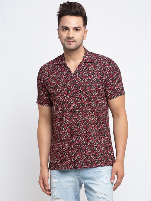 maroon floral casual shirt - 17692898 - Standard Image - 1