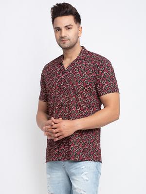 maroon floral casual shirt - 17692898 - Standard Image - 2