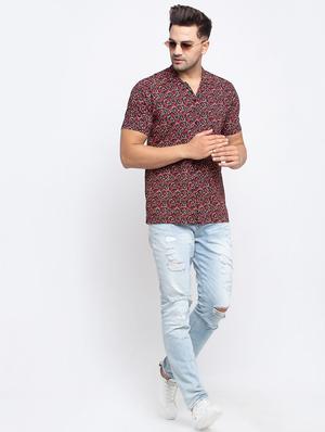 maroon floral casual shirt - 17692898 - Standard Image - 4