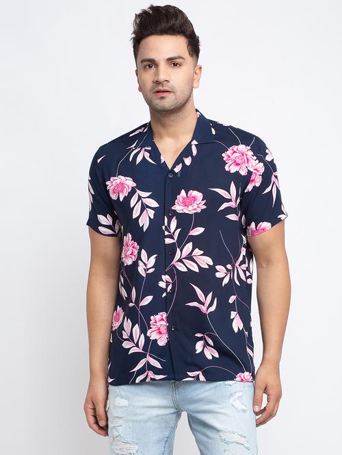 navy blue floral casual shirt - 17692900 - Standard Image - 1