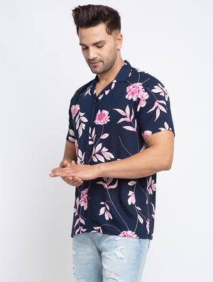 navy blue floral casual shirt - 17692900 - Standard Image - 2