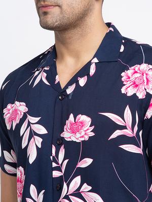 navy blue floral casual shirt - 17692900 - Standard Image - 5