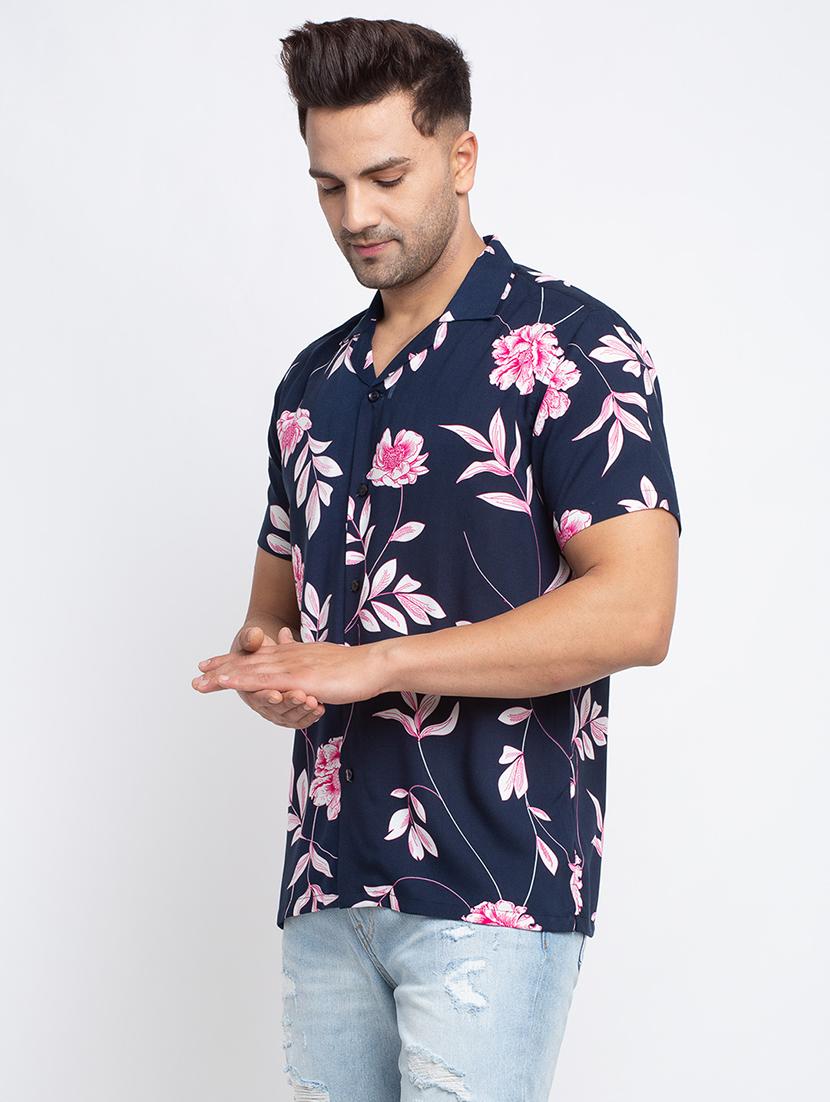 navy blue floral casual shirt - 17692900 - Zoom Image - 2
