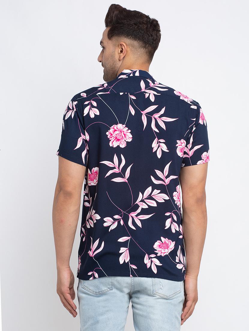 navy blue floral casual shirt - 17692900 - Zoom Image - 3