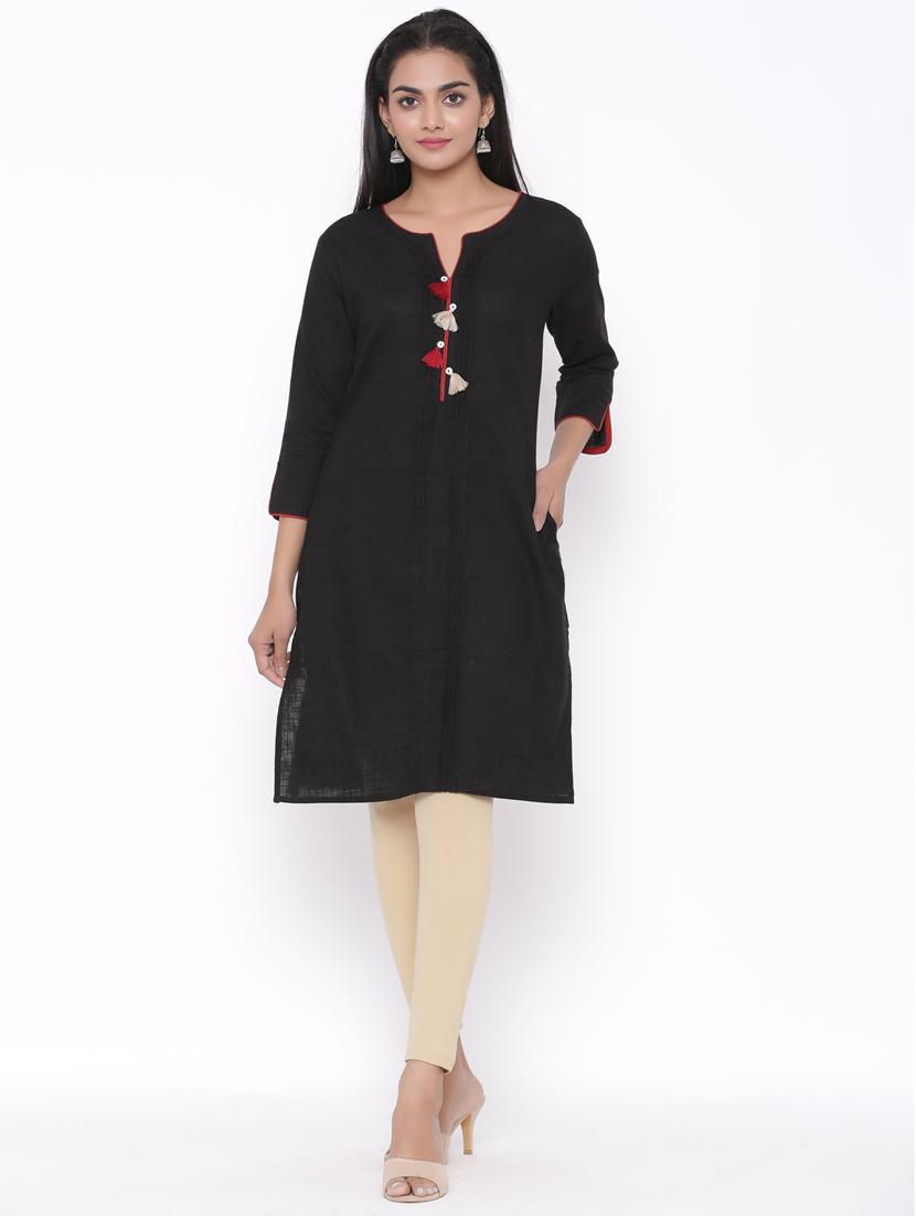 solid pintucks straight kurta - 17692916 - Zoom Image - 1