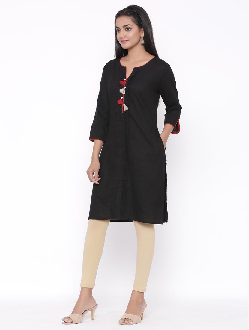 solid pintucks straight kurta - 17692916 - Zoom Image - 2