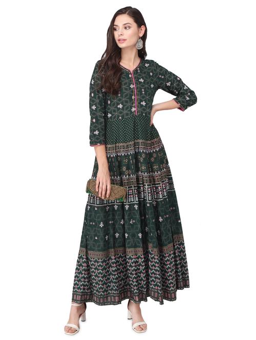green rayon anarkali kurta - 17692945 - Standard Image - 1