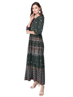 green rayon anarkali kurta - 17692945 - Standard Image - 2