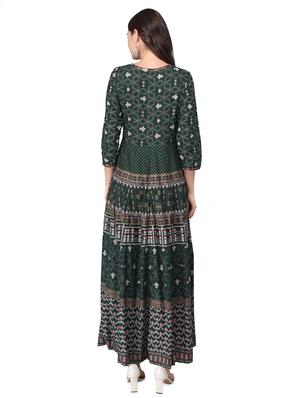 green rayon anarkali kurta - 17692945 - Standard Image - 3