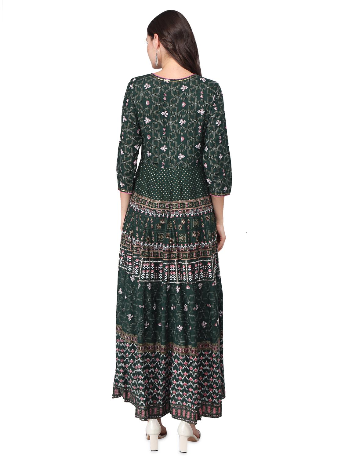 green rayon anarkali kurta - 17692945 - Zoom Image - 3