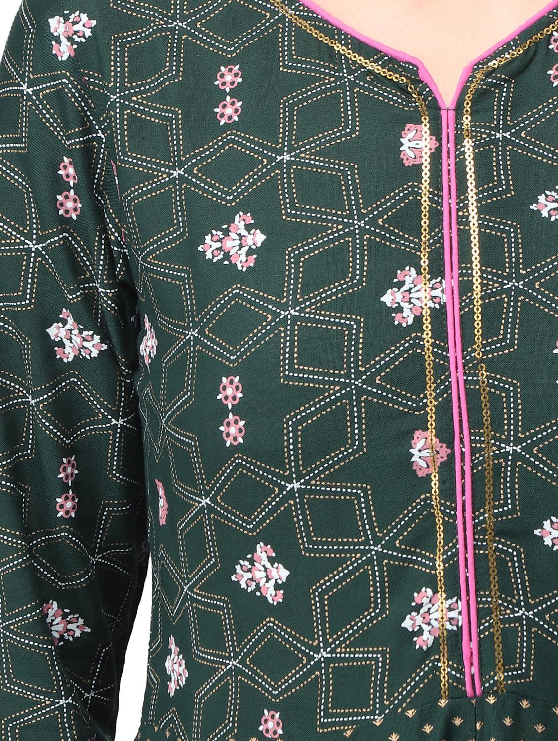 green rayon anarkali kurta - 17692945 - Zoom Image - 4