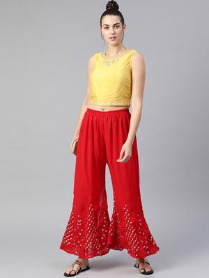 ethnic motifs chikankari flared palazzo - 17693250 - Standard Image - 2