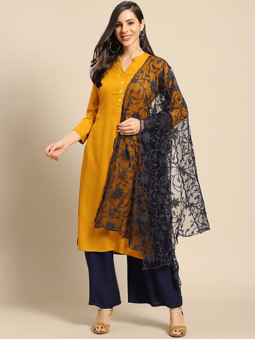 navy net embroidered dupatta - 17693335 - Very Small Image - 1