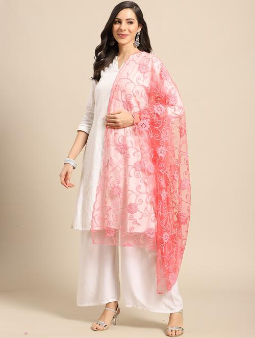 peach net embroidered dupatta - 17693348 - Very Small Image - 1