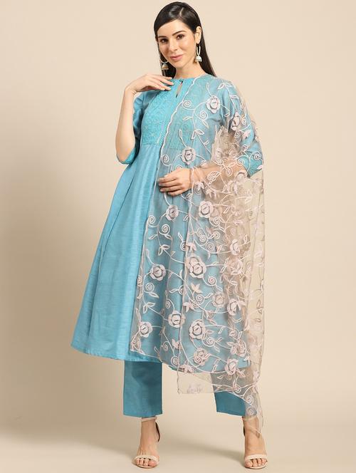 beige net embroidered dupatta - 17693354 - Standard Image - 1
