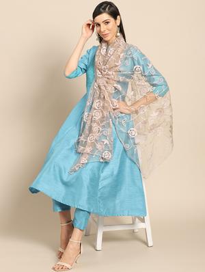 beige net embroidered dupatta - 17693354 - Standard Image - 2