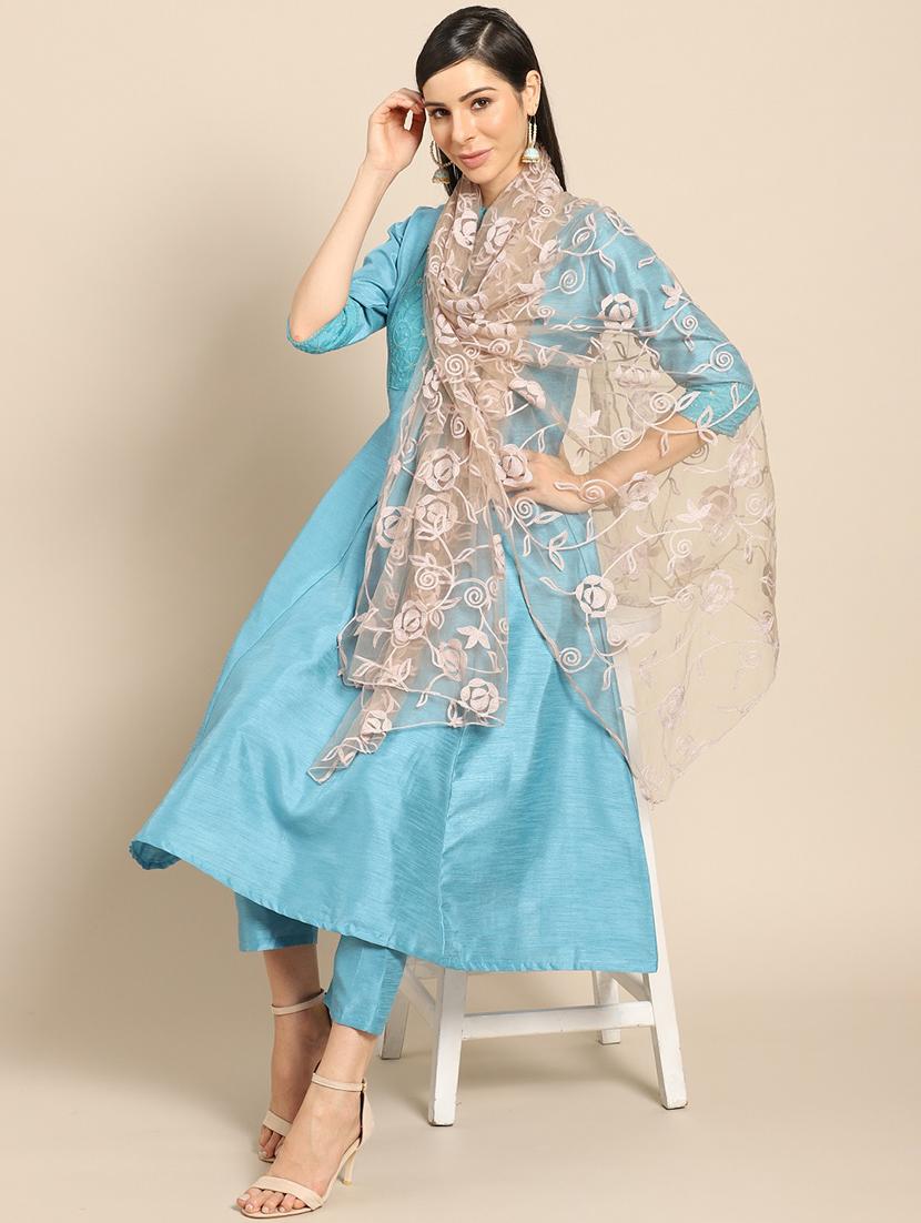 beige net embroidered dupatta - 17693354 - Zoom Image - 2