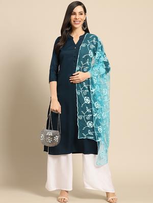 blue net embroidered dupatta - 17693355 - Standard Image - 2