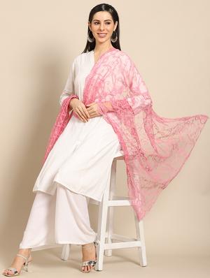 pink net embroidered dupatta - 17693368 - Standard Image - 2