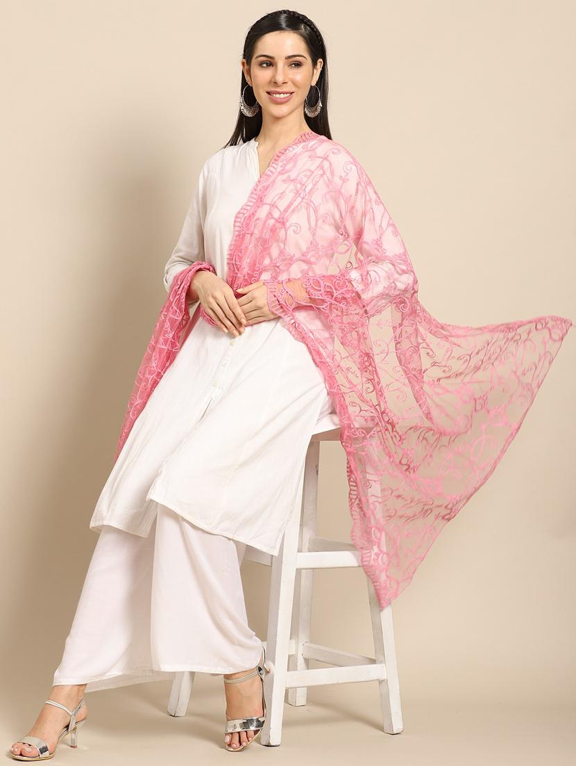pink net embroidered dupatta - 17693368 - Zoom Image - 2