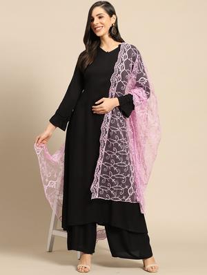 purple net embroidered dupatta - 17693374 - Standard Image - 2
