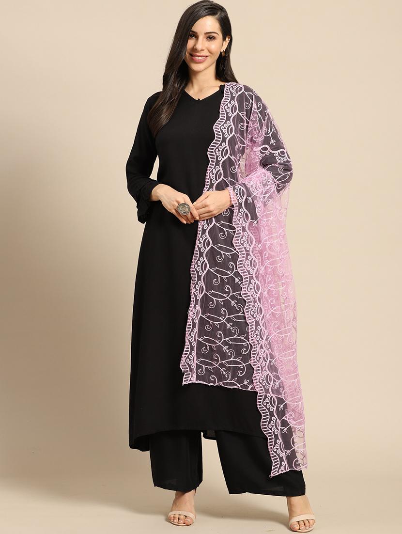 purple net embroidered dupatta - 17693374 - Zoom Image - 1