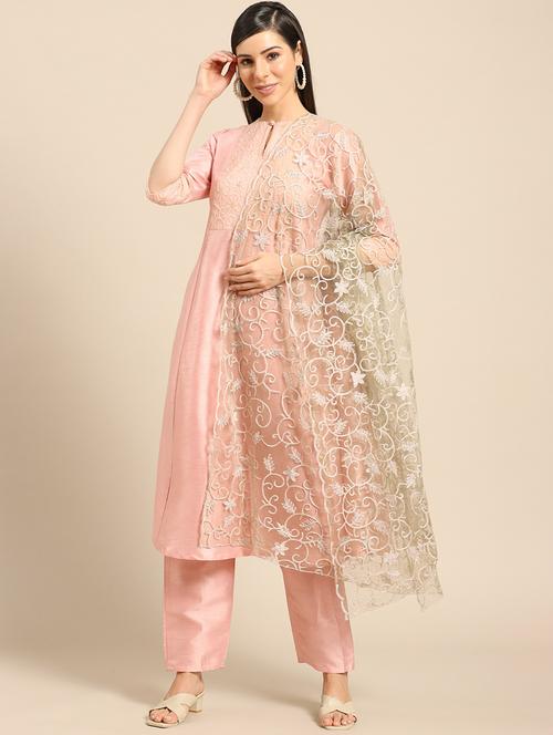 olive net embroidered dupatta - 17693377 - Very Small Image - 1